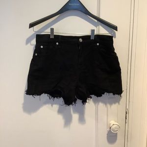 Black frayed jean shorts
